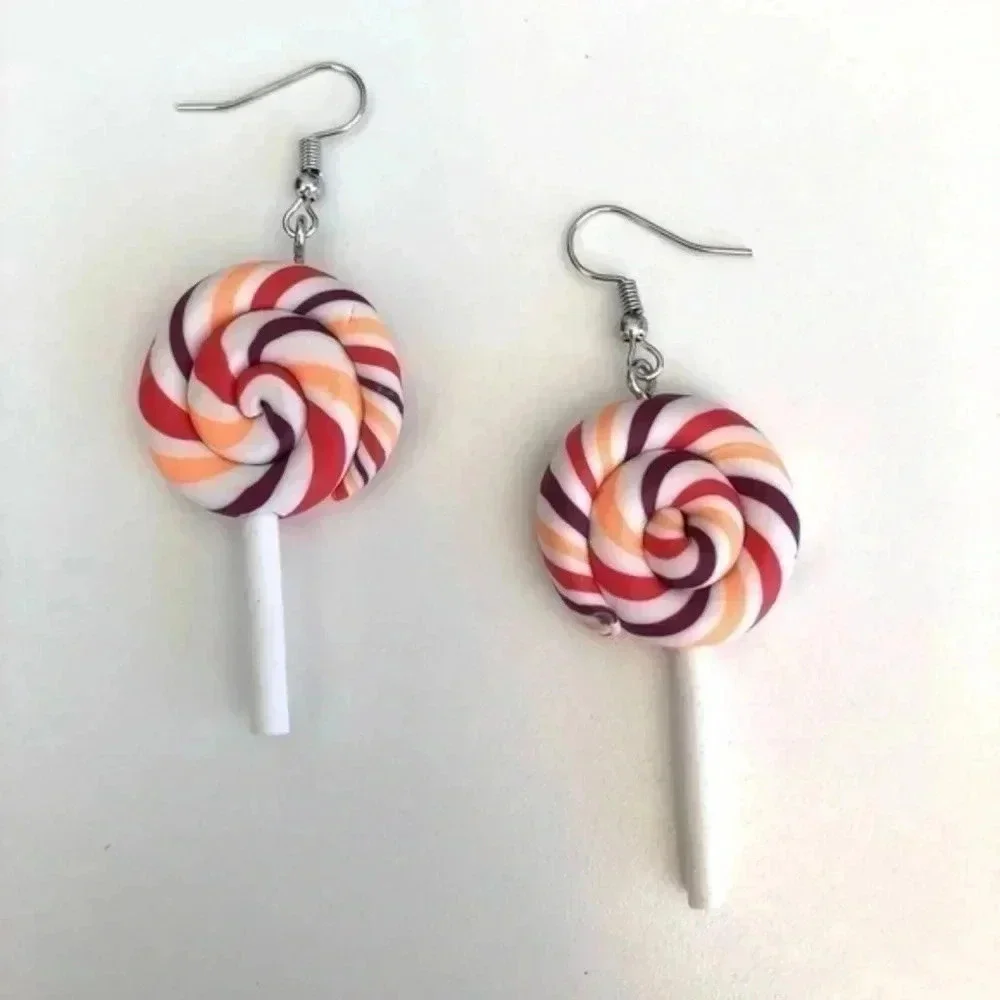 Orange & Purple Big Swirl Lollipop Earrings NWT